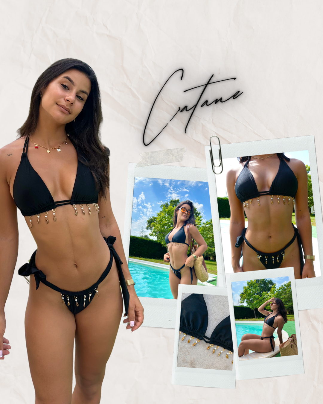 Maillot de bain bikini personnalisé. Noir envoutant, double cordons – Collection Swimwear I Heart Creation